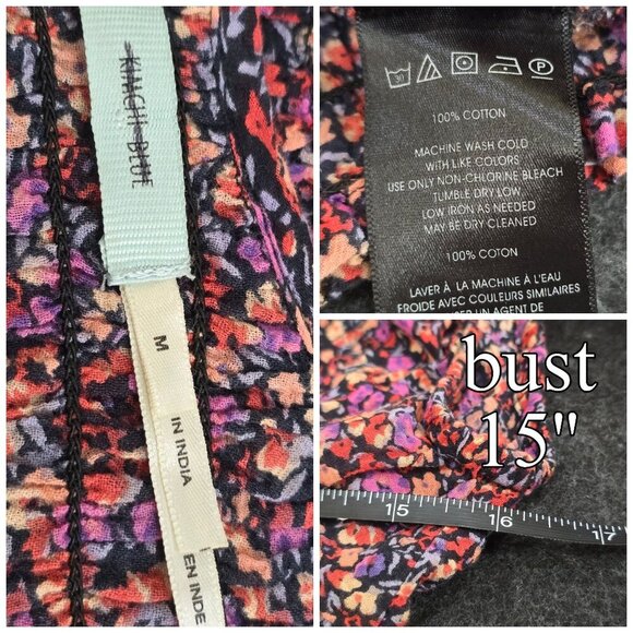 Kimchi Blue ✦ Puff Sleeve Floral Crop Top ✦ Smocked Cotton Cottagecore Blouse M - Picture 10 of 13